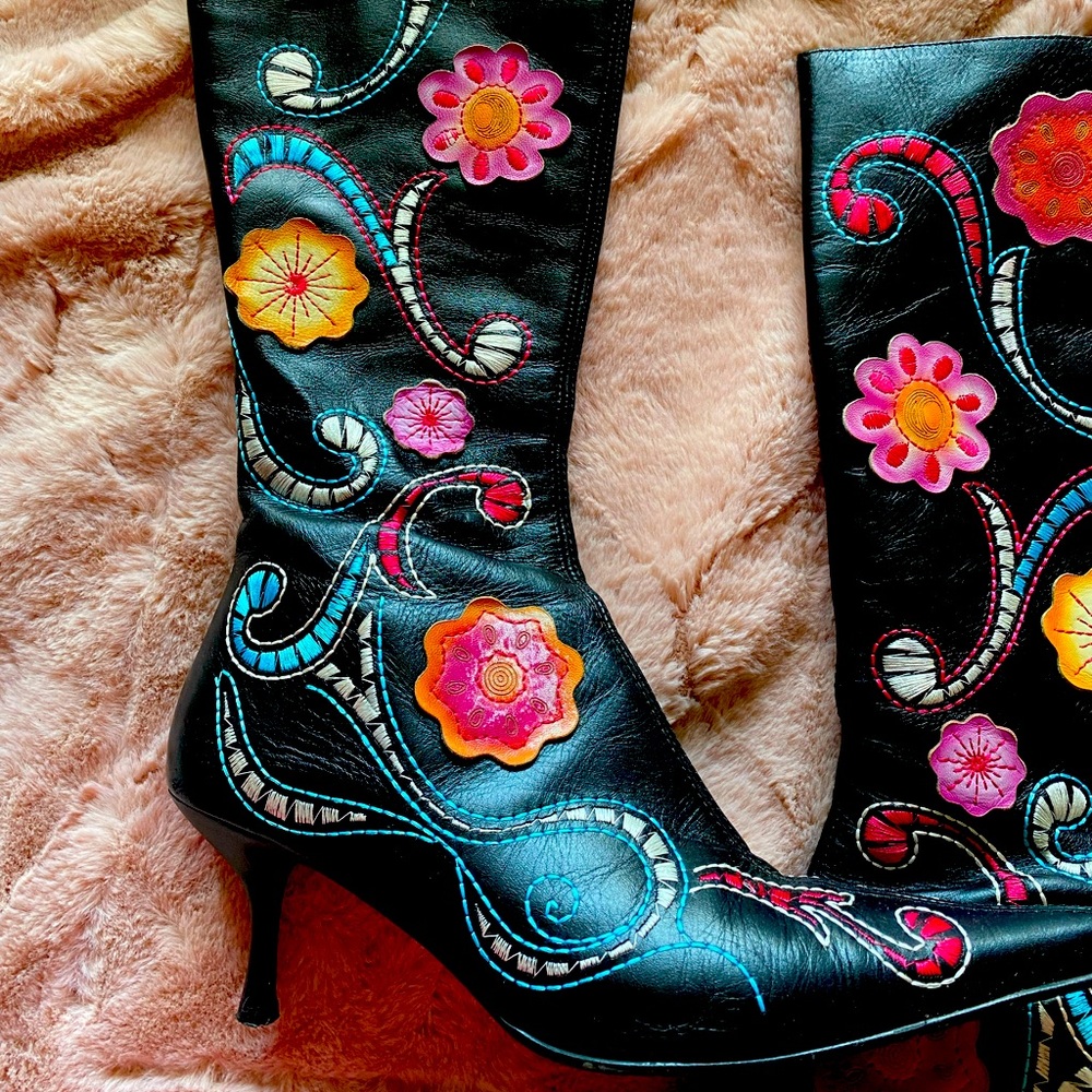 Fun leather boots.  Kitten heels